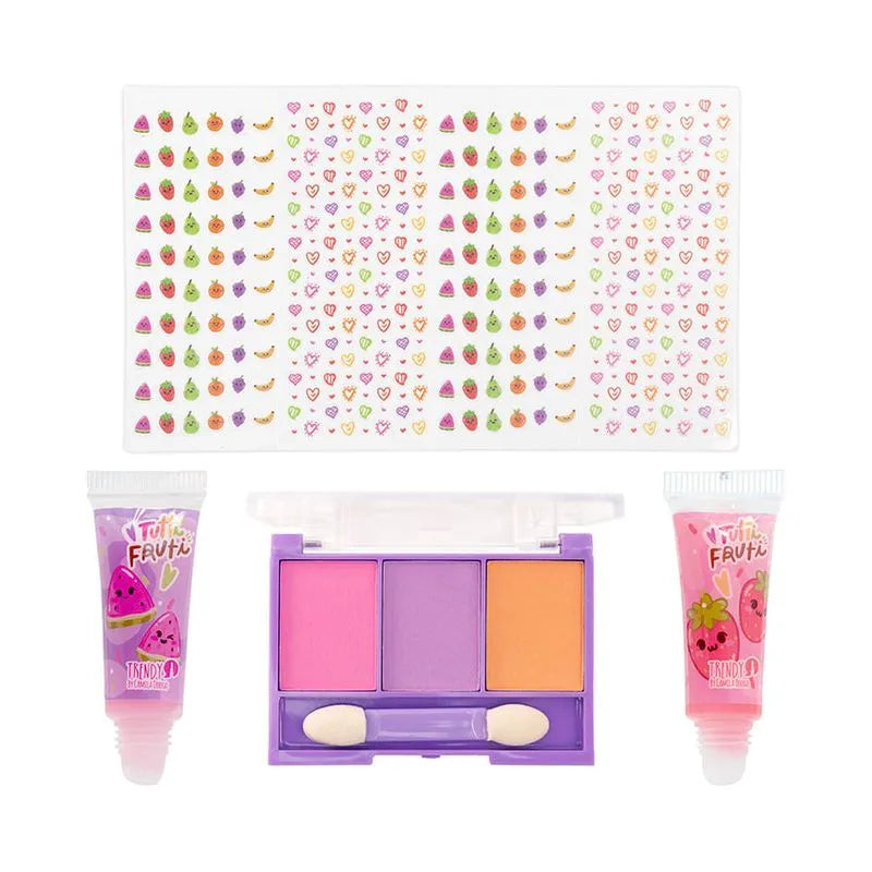 KIT BRILLO GLOSS, SOMBRA Y STICKERS NIÑAS TUTTI FRUTTI
