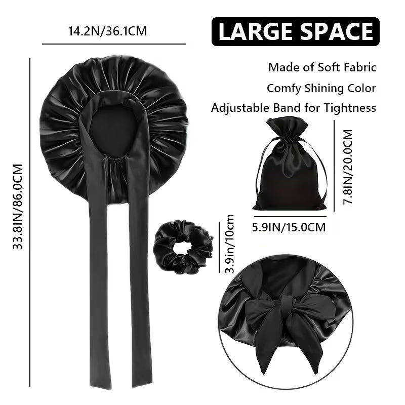 SET GORRO SATIN, SCRUNCHIES Y SAQUITO