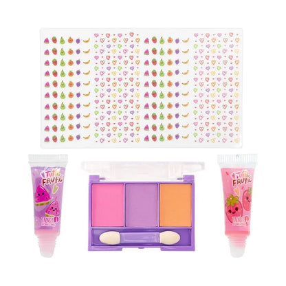 KIT BRILLO GLOSS, SOMBRA Y STICKERS NIÑAS TUTTI FRUTTI