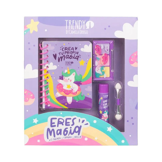 KIT AGENDA, BALSAMO Y SOMBRAS PARA NIÑAS MAGIA