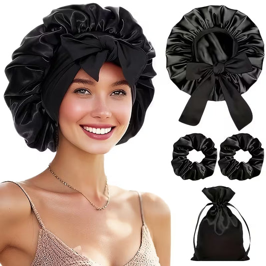 SET GORRO SATIN, SCRUNCHIES Y SAQUITO